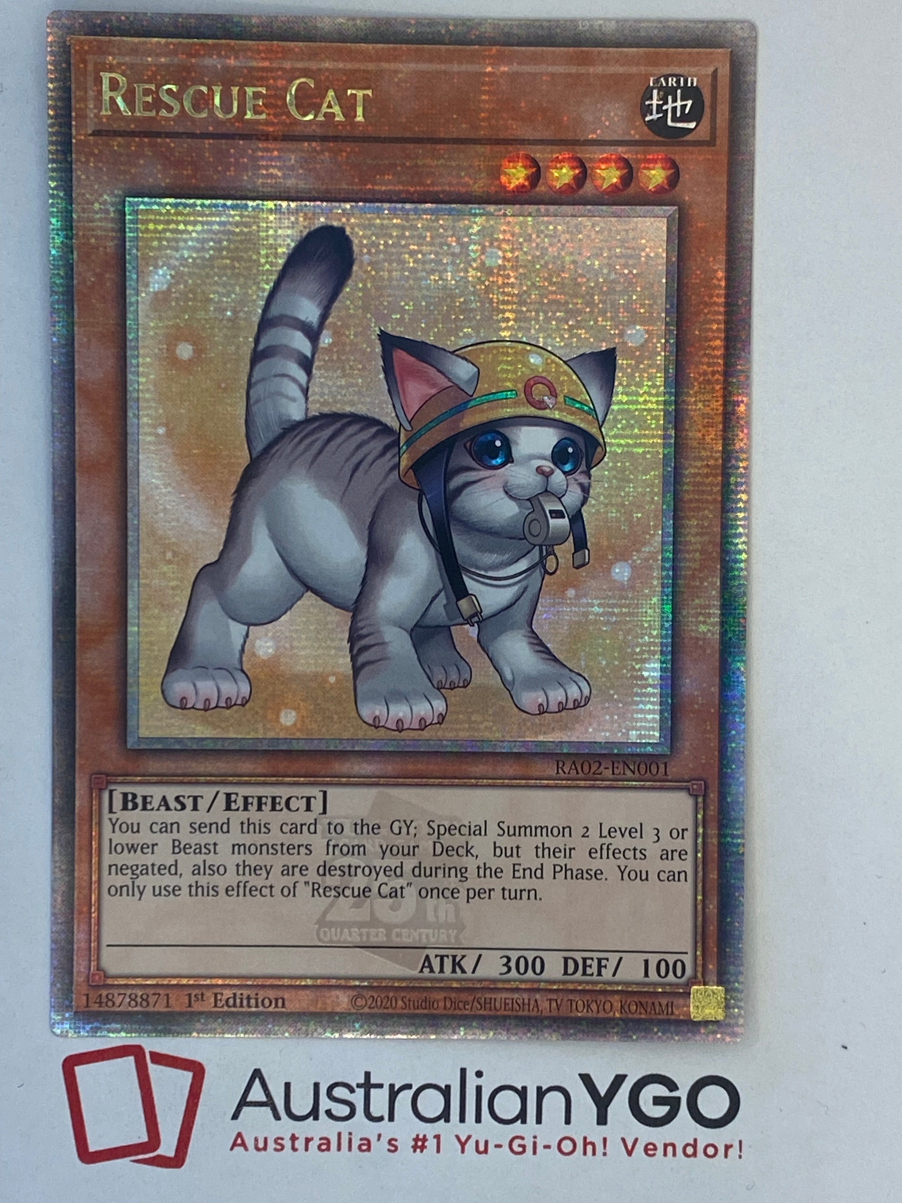 Prismatic Ultimate Rare RA02-EN001 Yu-Gi-Oh! Rescue Cat Alt Art 1st Edition Prismatic Ultimate Rare - RA02-EN001 Yu-Gi-Oh Rescue Cat Card Prismatic Ultimate Rare RA02-EN001 Yu-Gi-Oh! Rescue Cat Alt Art 1st Edition Prismatic Ultimate Rare - RA02-EN001 Yu-Gi-Oh Rescue Cat Card