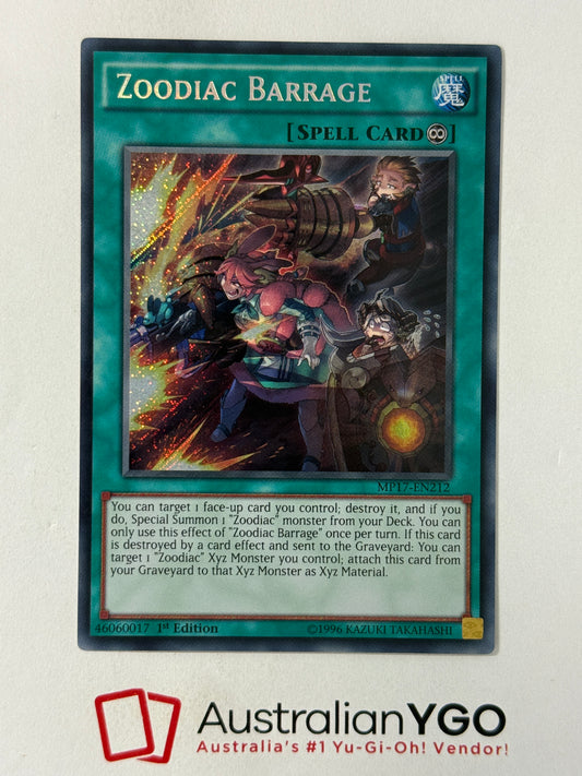 ZOODIAC BARRAGE MP17-EN059 Secret Rare, Near Mint, 1st Edition.