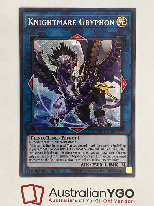 KNIGHTMARE GRYPHON (American) FLOD-EN048, Secret Rare, Near Mint, 1st Edition.