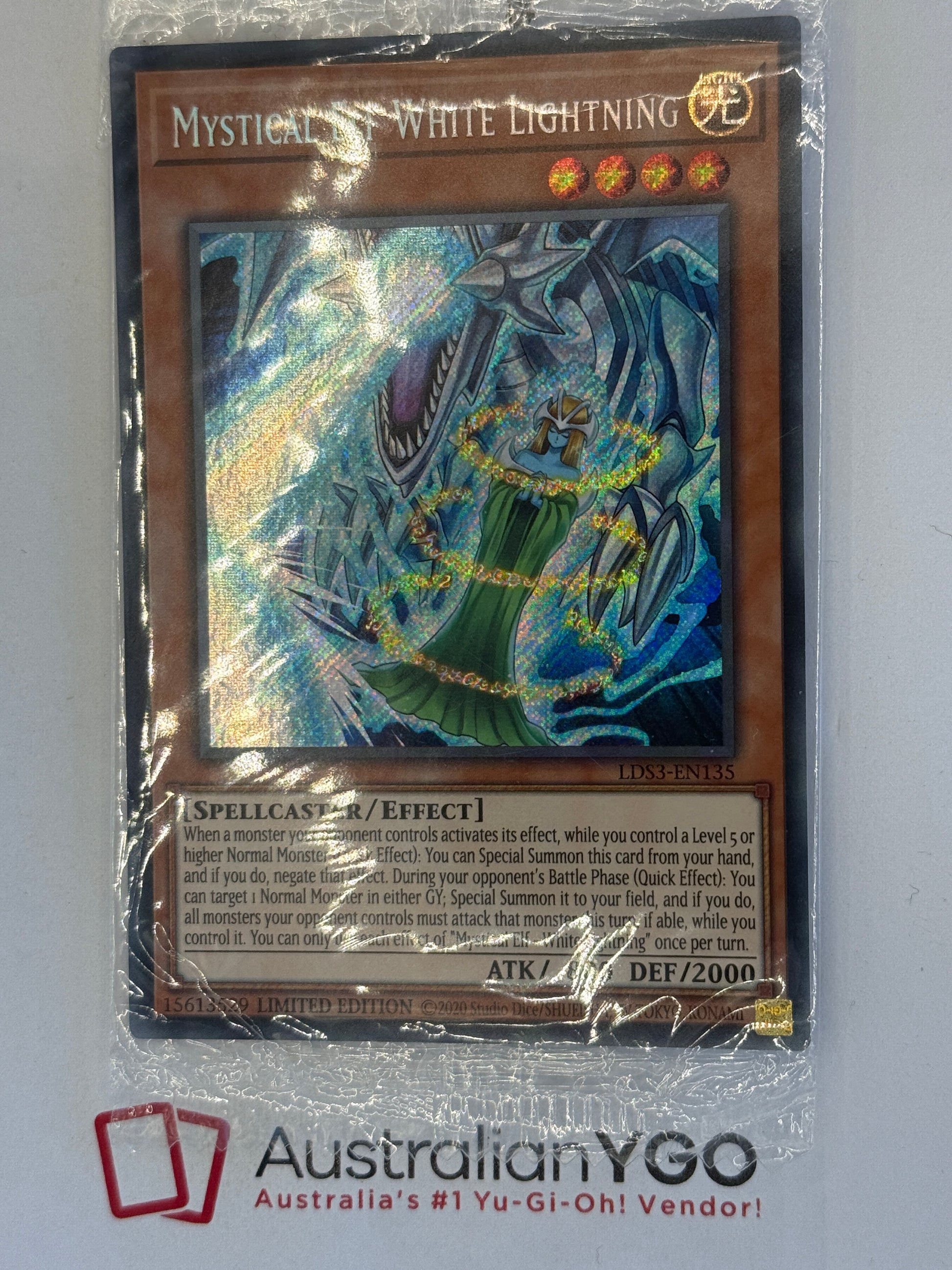 YuGiOh Secret Rare Yu-Gi-Oh! Card: Mystical Elf White Lightning - Secret Rare 1st Edition (LDS3) Fifth Hope Yugioh YuGiOh Secret Rare Yu-Gi-Oh! Card: Mystical Elf White Lightning - Secret Rare 1st Edition (LDS3) Fifth Hope Yugioh