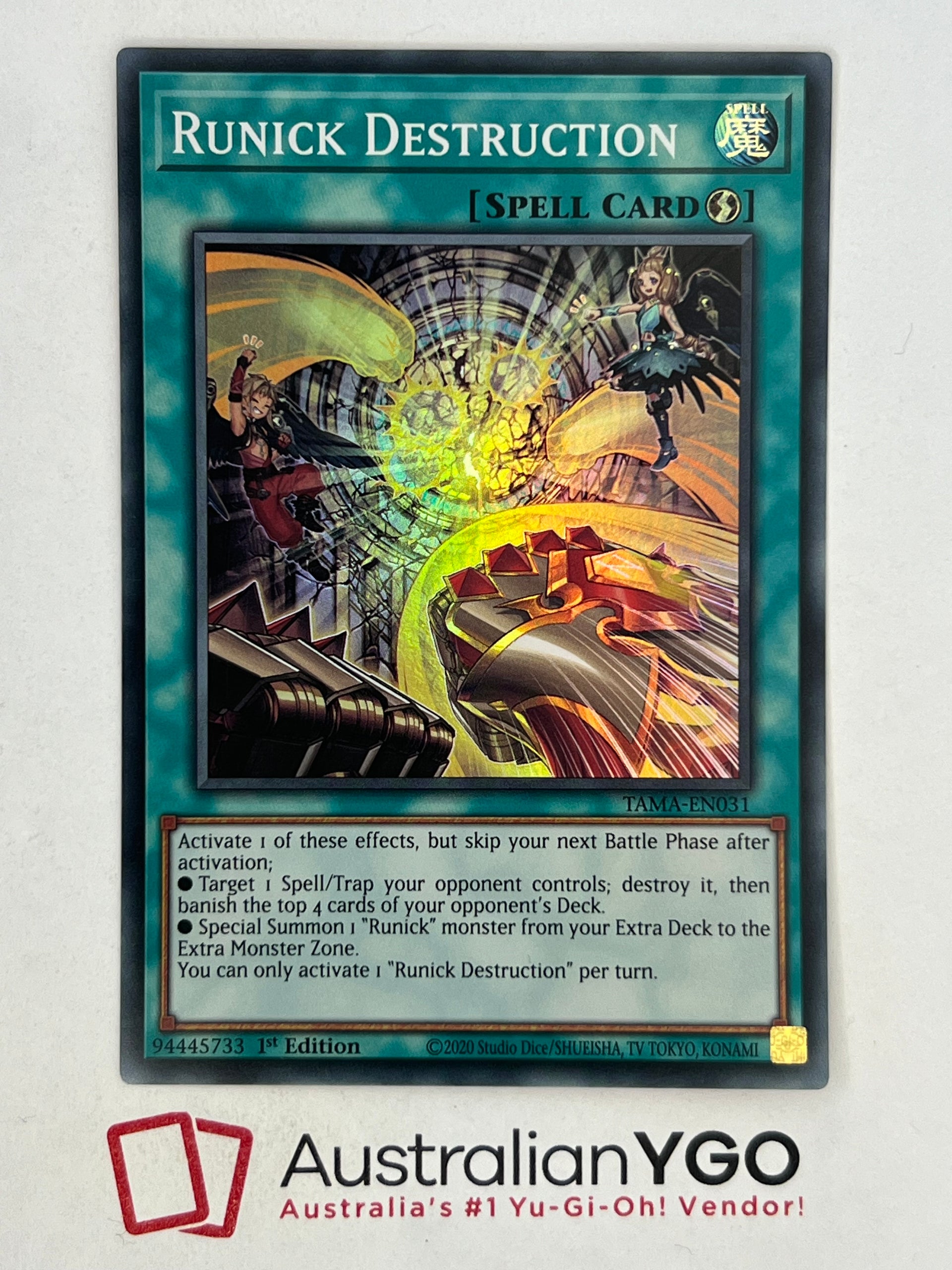 Yu-Gi-Oh Runick Destruction Runick Destruction - TAMA-EN031 - Super Rare 1st Edition Yugioh Card | Near Mint, English Yugioh Toon Deck Yu-Gi-Oh Runick Destruction Runick Destruction - TAMA-EN031 - Super Rare 1st Edition Yugioh Card | Near Mint, English Yugioh Toon Deck